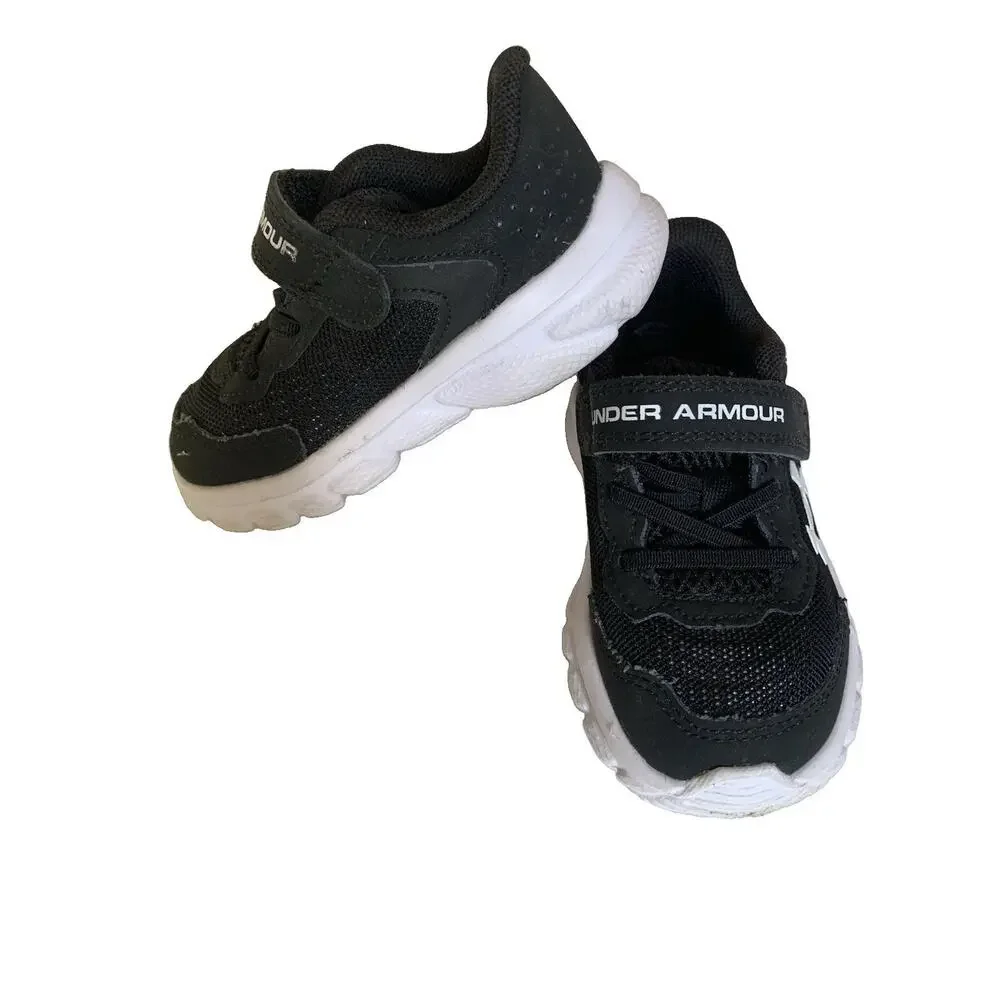 Under Armour Toddler Shoes Size 5K Black White Sneakers Hook Loop Athletic